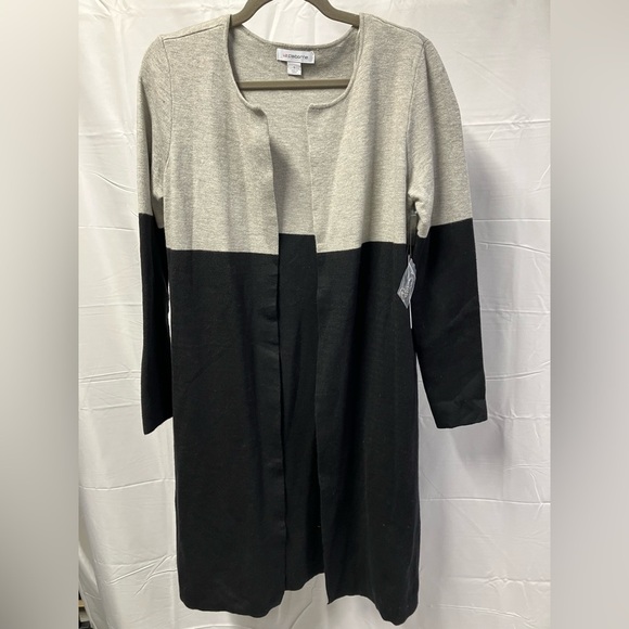 Liz Claiborne Open Front Long Cardigan Colorblock Womens SZ SM black & grey NWT - Picture 2 of 10